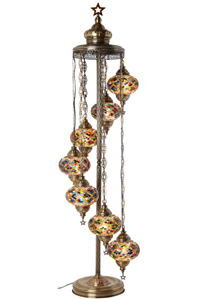 Demmex El Yapımı Mozaik Taşlarla Süslenmiş Ayaklı Lambader 7'li Otantik Dekor Lamba
