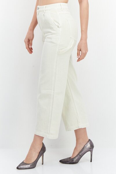 Stussy Women Regular Fit Plain Wide Leg Pants, Oatmeal