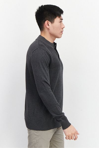 Club Room Men Mock Neck Button Detail Sweater, Charcoal Heather