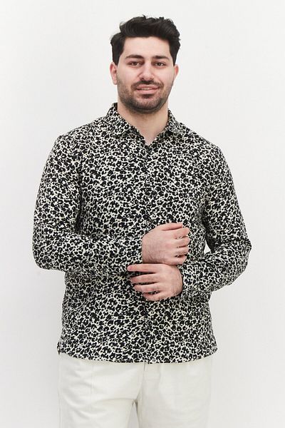 John Varvatos Men Regular Fit Animal Print Long Sleeve Casual Shirt, Black
