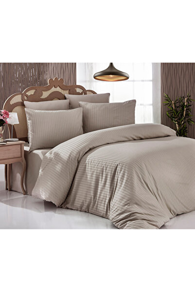 Komfort Home طقم غطاء لحاف من الساتان القطني المخطط المفرد