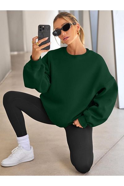 COMBİNE MİCHAİL Hanorac de damă oversize verde închis cu gât
