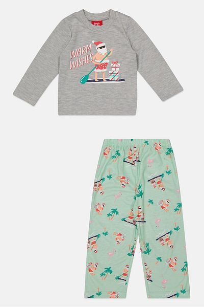 Family PJs Toddlers Boy 2pcs Graphic Print Pajama Set, Green
