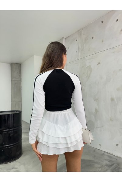 BİKELİFE Kadın Baskılı Ottoman Kumaş Crop Bluz