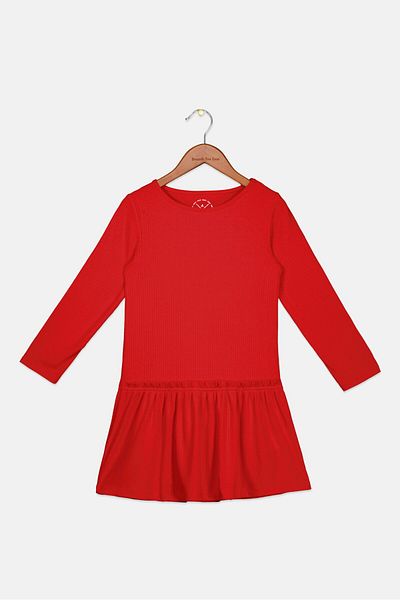 Tchibo Kids Girl Ribbed Long Sleeves Jersey Dress, Red