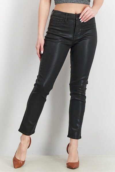 Jen 7 Women Straight Fit Plain Belt Loops Pants, Black