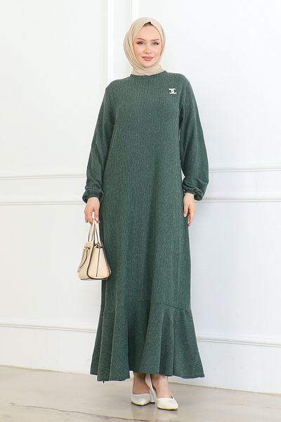MSK Fashion Πράσινο φόρεμα Karin - με λεπτομέρεια καρφίτσας