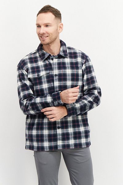 Esprit Men Plaid Long Sleeve Shirt Jacket, White
