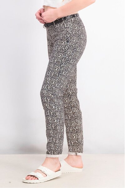 Scotch & Soda Women Belted Printed Slim Chino Pants, Black Combo