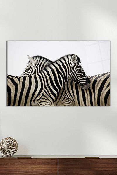 Vosevu Side by Side Zebras Glass Painting, Modern Home and Office Decor, Gift Wall Decoration, Unbreakable Glass