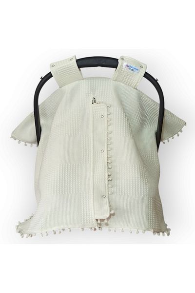 Birmelek Piqued Double Layer Double Sided Pompom Muslin Stroller Cover and Cushion