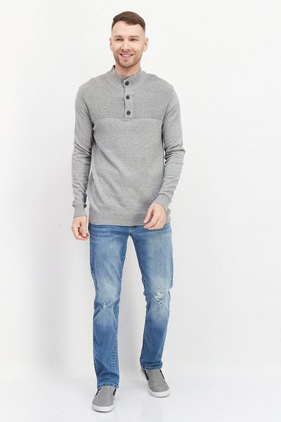 Club Room Men Mock Neck Button Detail Sweater, Soft Grey Heather