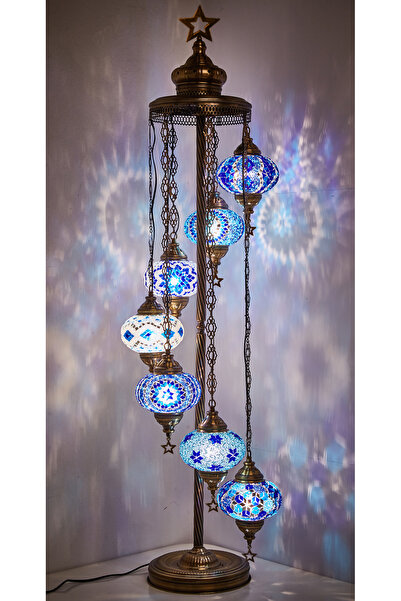 Demmex El Yapımı Mozaik Taşlarla Süslenmiş Ayaklı Lambader 7'li Otantik Dekor Lamba