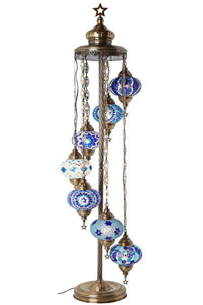 Demmex El Yapımı Mozaik Taşlarla Süslenmiş Ayaklı Lambader 7'li Otantik Dekor Lamba