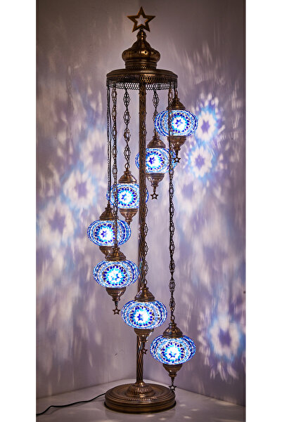Demmex El Yapımı Mozaik Taşlarla Süslenmiş Ayaklı Lambader 7'li Otantik Dekor Lamba