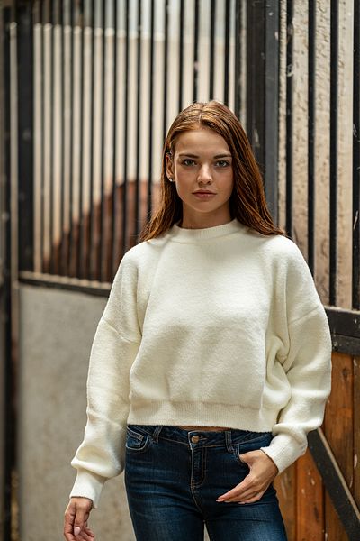 VerdeBlanco White Plush Knitwear Sweater - Furry