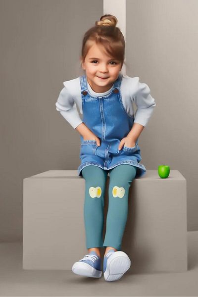Tchibo Toddler Girls 2 Pcs Plain Heather Pull,On Leggings, Teal and Grey