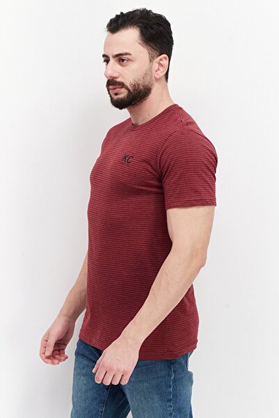 Kenneth Cole Men Crew Short Sleeves Stripe T-Shirt, Maroon