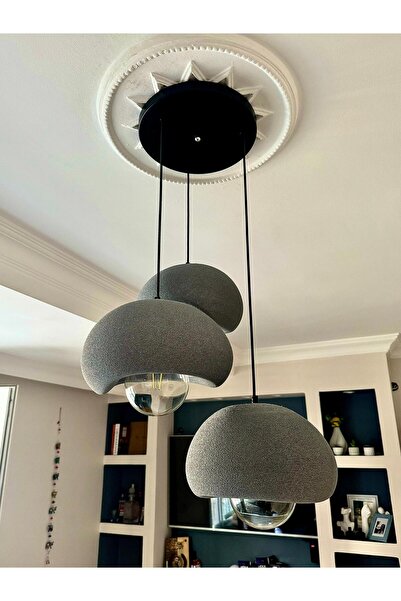 Limon 3D Desing 3 Lü Sarkıt Antrasit Avize Rustik E27 Modern Avize Bohem Beton Görünüm (E27 Ampul Dahildir.)
