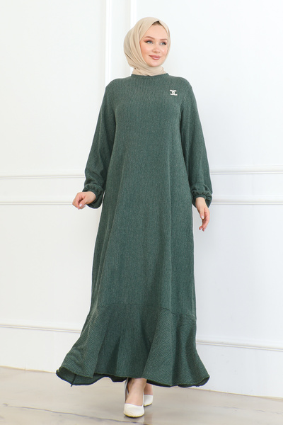 MSK Fashion Πράσινο φόρεμα Karin - με λεπτομέρεια καρφίτσας