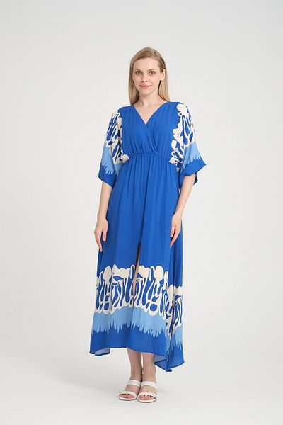 Lusenta Rochie midi cu mâneci liliac albastru cu talie elastică