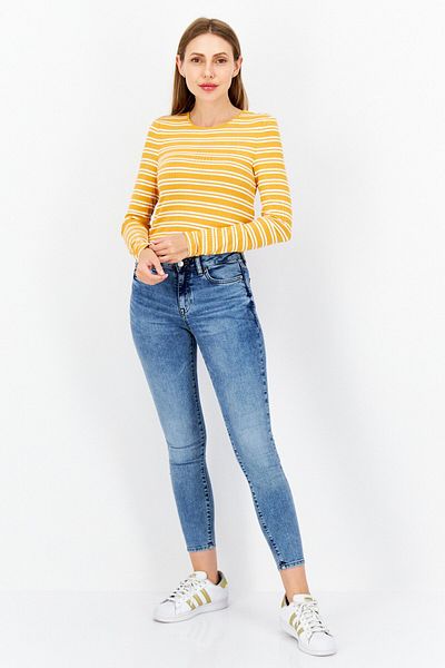 Tommy Jeans Women Round Neck Long Sleeve Stripe Top, White
