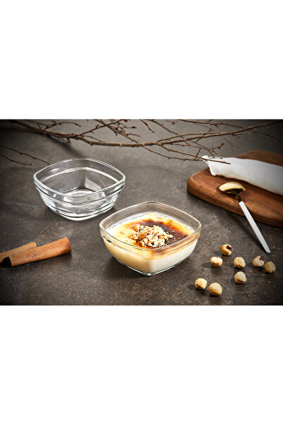 Glassco 15'li Kare Sütlaç Kare Cam Kase Tatlı Puding Kasesi Cam Sunum