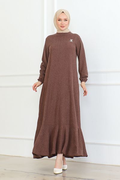MSK Fashion Brown Karin Dress - Brooch Detailed