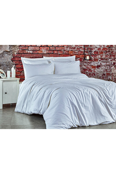 Komfort Home طقم غطاء لحاف من الساتان القطني المخطط بحجم كينغ