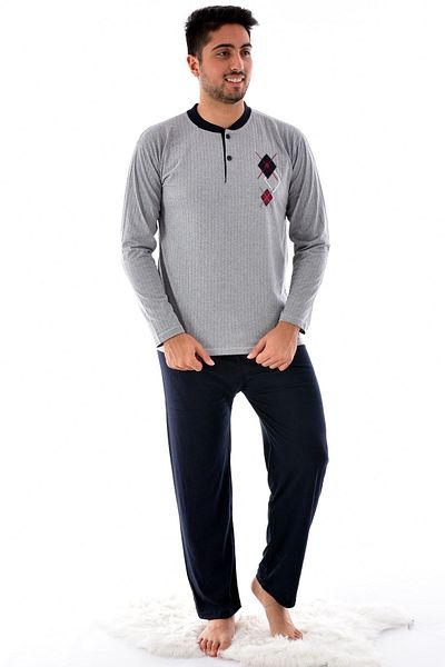 Pemilo 2031 Model Men's Gray Single Jersey Long Sleeve Pajama Set