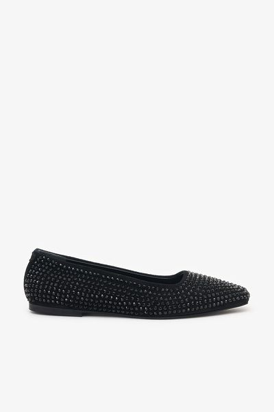 Louis Cardy Jade Black Genuine Leather Women's Stoned Ballerinas