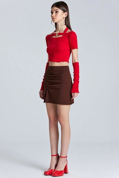World Fashion Trends WFT2409 Λεπτομερής καφέ φούστα με σκίσιμο