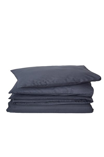 Komfort Home طقم غطاء لحاف من الساتان القطني مخطط مزدوج / أنثراسايت