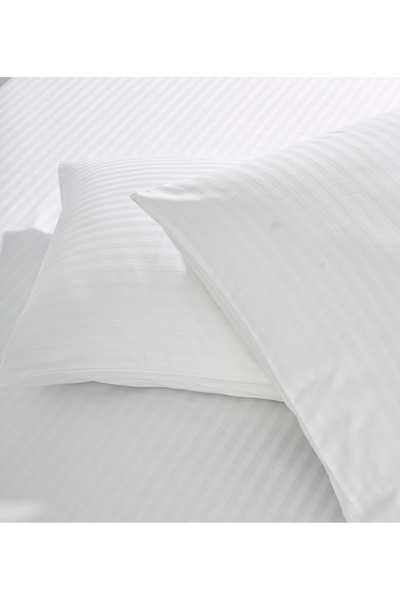 Komfort Home غطاء وسادة من الساتان القطني المخطط / أبيض (2 قطعة)
