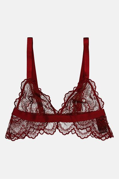 Asos Design Women Non-padded Lace Triangle Bra, Maroon