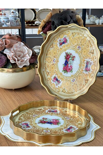 MD MİMOZA DEKOR Dream 2'li Oval Ahşap Tepsi