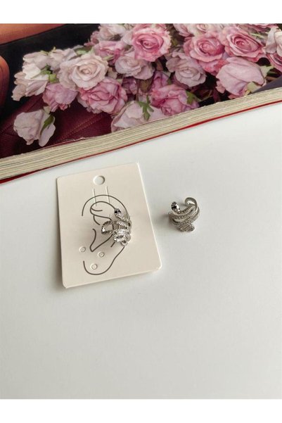 Koprinaco Zirkon Taşlı Gümüş Renk Tekli Snake Ear Cuff Küpe