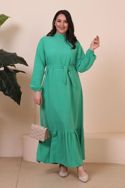 Ferace Large Size Dress Long Sleeve Women's Hijab Dress Pleated