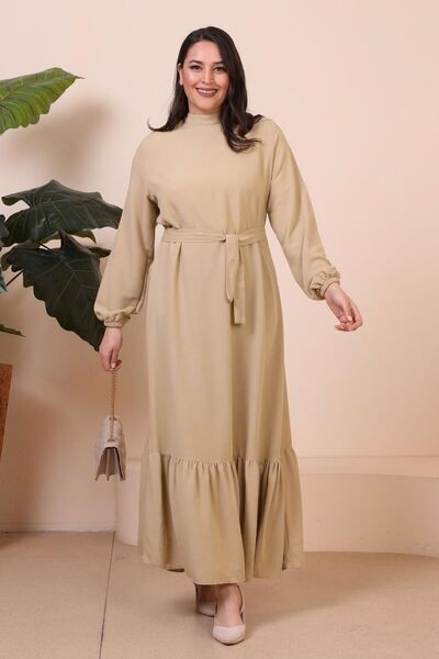 Ferace Φόρεμα Plus Size Μακρυμάνικο Γυναικείο Φόρεμα Τεσετουρ Πλισέ