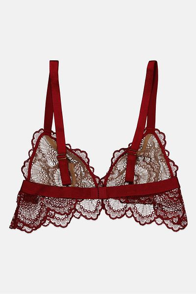 Asos Design Women Non-padded Lace Triangle Bra, Maroon