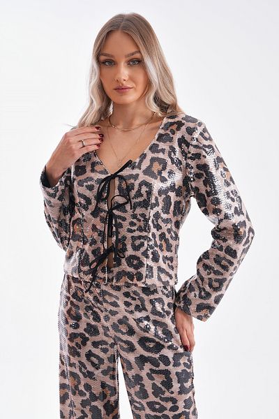 Pulli Collection Μπουφάν με παγιέτες με λεοπάρ στάμπα με κορδόνια PLL-016