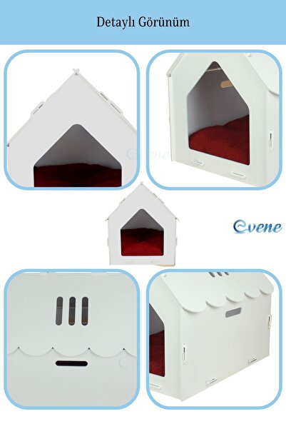 Evene Ahşap Köpek Kulübesi Dekoratif Köpek Evi Beyaz Renk Çatılı Model