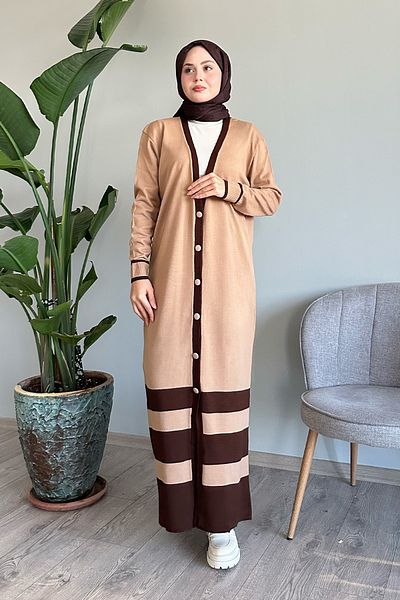 InStyle سترة تريكو طويلة بتفاصيل مخططة