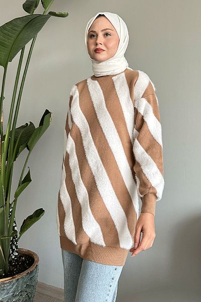 InStyle Yumoş Double Striped Camel Knitwear Sweater