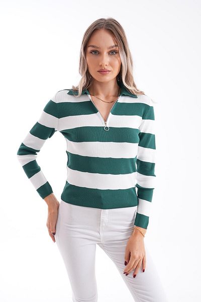 ŞİMAL Pulover tricotat pentru damă, cu model în dungi, cu fermoar 245181   -