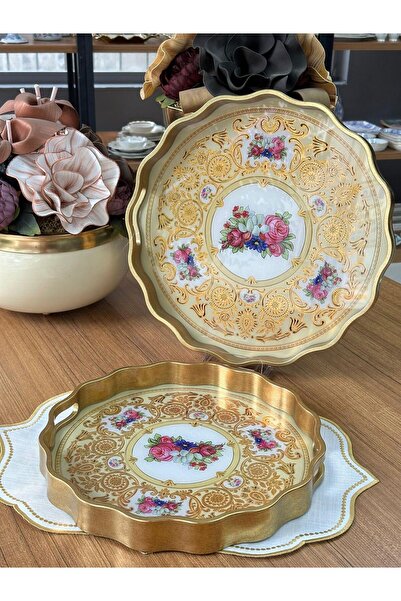 MD MİMOZA DEKOR صينية خشبية مستديرة مكونة من قطعتين من Dream