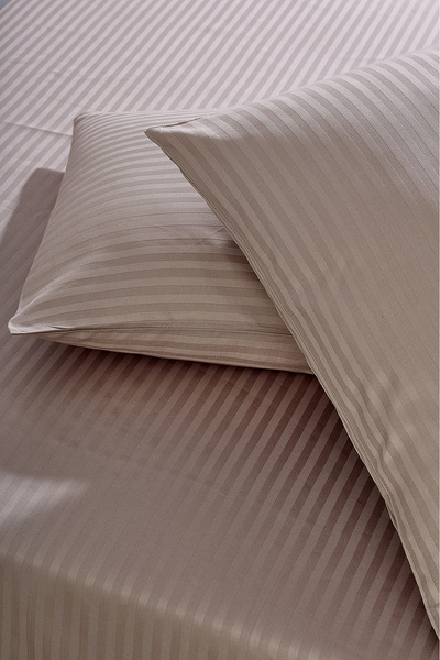 Komfort Home Single Striped Cotton Satin Sheet Set / Milk Coffee