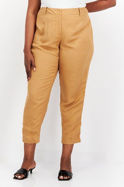 Calvin Klein Women Straight Leg Solid Plain Pants, Tan