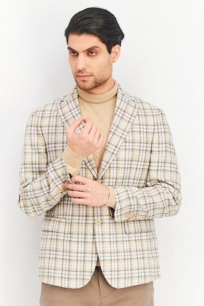 Tallia Men Slim Fit Plaid Blazer, Tan