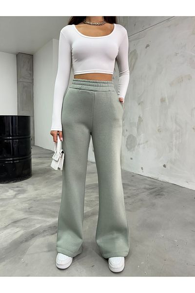 BİKELİFE Elastische Damen-Jogginghose mit hoher Taille und drei Fäden